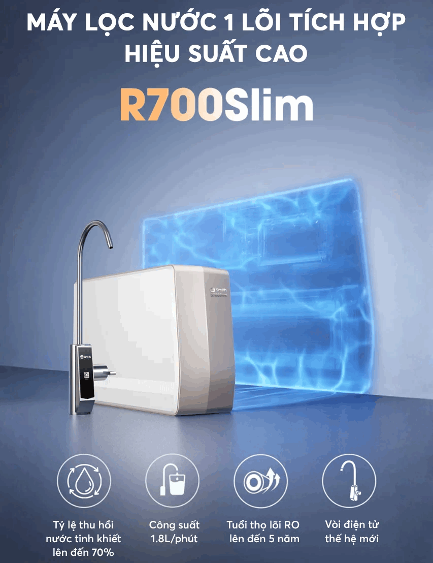 Máy lọc nước đặt gầm A. O. Smith 01 lõi tích hợp hiệu suất cao R700SLIM: Đánh giá thiết kế và cảm nhận